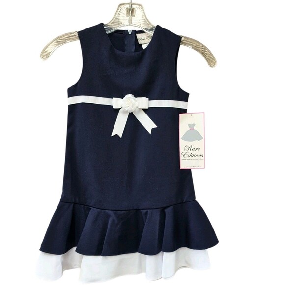 Rare Editions Other - Vintage Rare Editions Dress Size 4 Blue White Sleeveless With Bow New With Tags